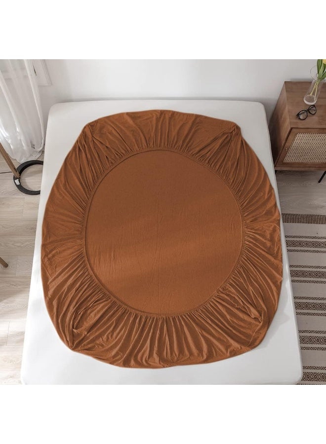 DONEUS Jersey Knit Cotton Fitted Sheet 3 Piece - Ultra Soft, Wrinkle Free and Breathable, 15 Inches Deep Pocket Elastic Sheets with 2 Pillowcases, Solid Burnt Orange Queen - Image 4